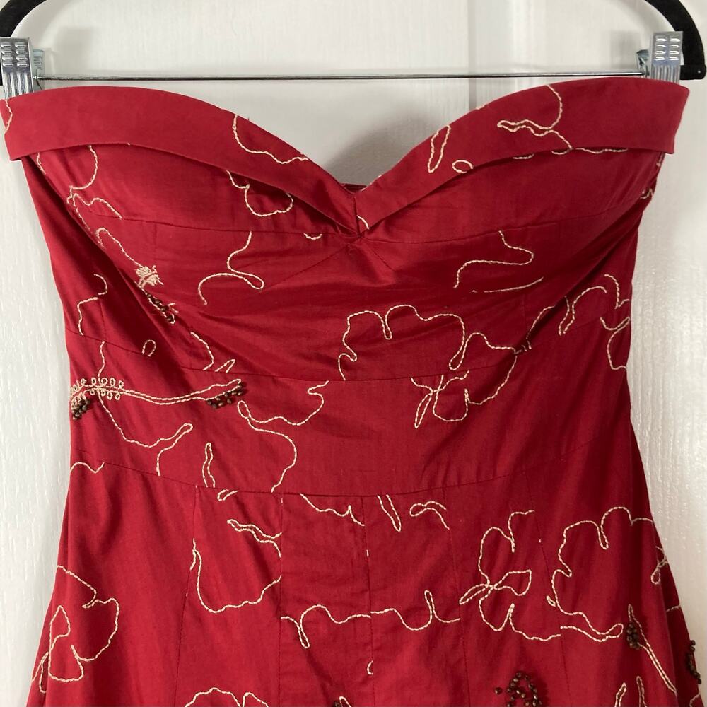 NWOT TIBI Dress 8 Merlot Beads Embroidery FitFlare Pleated Sweetheart-CuffedNeck - Picture 4 of 13